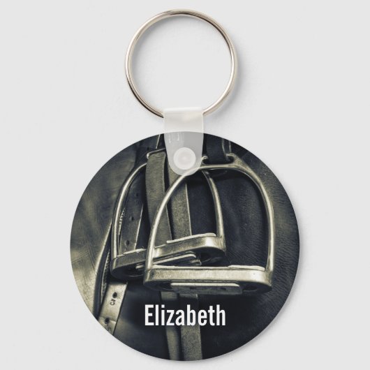 Stijlvol zilver Stirrups op het Engelse zadelzadje Sleutelhanger (Voorkant)