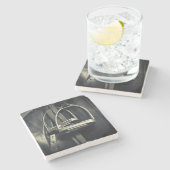 Stijlvol zilver Stirrups op het Engelse zadelzadje Stenen Onderzetter (Zijkant)