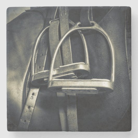 Stijlvol zilver Stirrups op het Engelse zadelzadje Stenen Onderzetter (Voorkant)