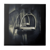 Stijlvol zilver Stirrups op het Engelse zadelzadje Tegeltje (Voorkant)