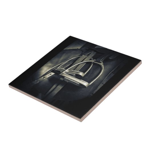 Stijlvol zilver Stirrups op het Engelse zadelzadje Tegeltje (Zijkant)