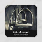 Stijlvol zilver Stirrups op het Engelse zadelzadje Vierkante Visitekaartje (Voorkant)