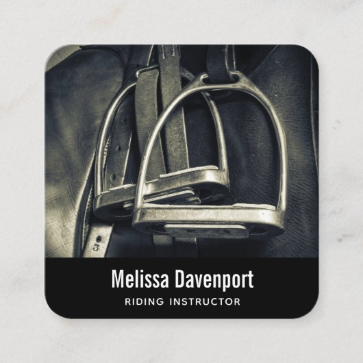 Stijlvol zilver Stirrups op het Engelse zadelzadje Vierkante Visitekaartje (Voorkant)