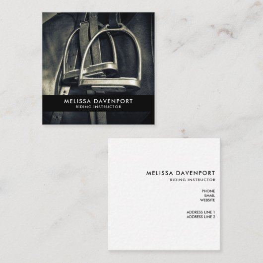 Stijlvol zilver Stirrups op het Engelse zadelzadje Vierkante Visitekaartje (Voorkant / Achterkant)