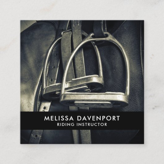 Stijlvol zilver Stirrups op het Engelse zadelzadje Vierkante Visitekaartje (Voorkant)