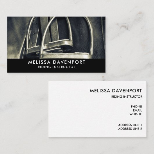 Stijlvol zilver Stirrups op het Engelse zadelzadje Visitekaartje (Voorkant / Achterkant)