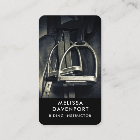 Stijlvol zilver Stirrups op het Engelse zadelzadje Visitekaartje (Voorkant)