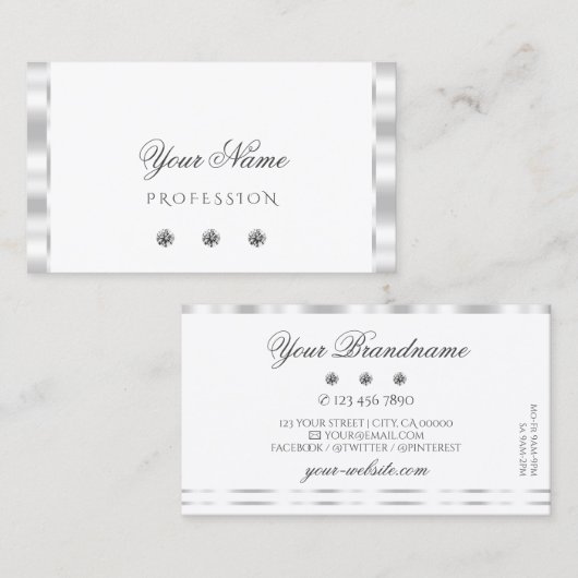Stijlvol zilver White Sparking Diamonds Elegant Visitekaartje (Voorkant / Achterkant)