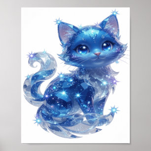 Stijlvol Zilveren BLUE STARS KAT Poster