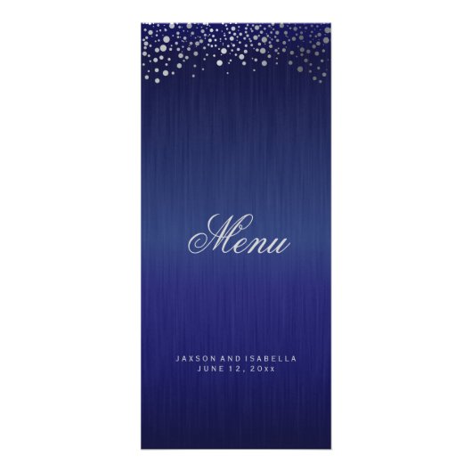 Stijlvol zilveren Confetti Stippen | Blauw - Menu (Voorkant)