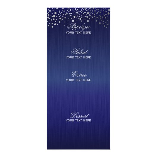 Stijlvol zilveren Confetti Stippen | Blauw - Menu (Achterkant)