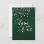 Stijlvol zilveren Confetti Stippen | Donkergroen Save The Date (Achterkant)
