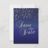 Stijlvol zilveren Confetti Stippen | Sapphire Blue Save The Date (Achterkant)