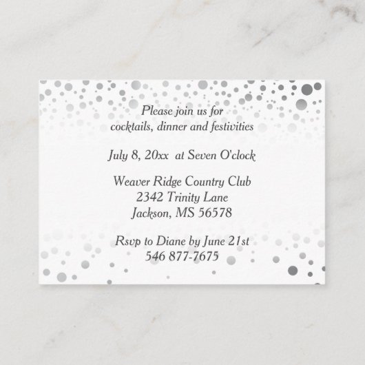 Stijlvol zilveren Confetti Stippen | Witte achterg Informatiekaartje (Achterkant)