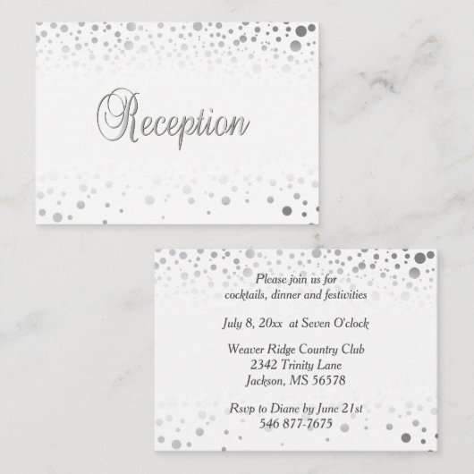 Stijlvol zilveren Confetti Stippen | Witte achterg Informatiekaartje (Voorkant / Achterkant)