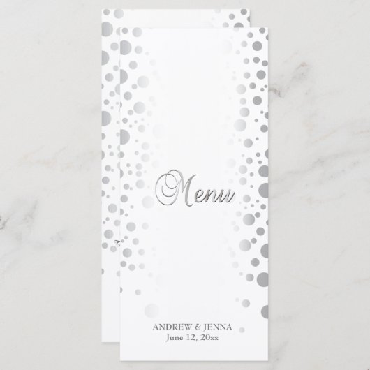 Stijlvol zilveren Confetti Stippen | Witte achterg Menu (Voorkant / Achterkant)