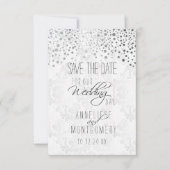 Stijlvol zilveren Confetti Stippen | Witte textuur Save The Date (Voorkant)