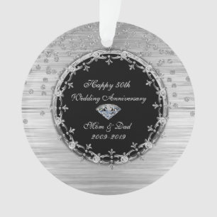 Stijlvol Zilveren Diamanten 50-jarig Huwelijksjubi Ornament
