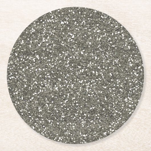 Stijlvol zilveren glitter ronde kartonnen onderzetter (Voorkant)