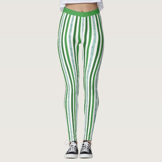 Stijlvol zilveren glitter Stripe Pattern Yoga Leggings (Voorkant)