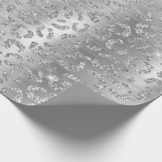 Stijlvol zilveren glitter Wild Leopard Spots Patro Cadeaupapier (Hoek)