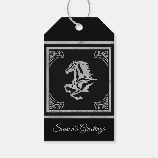 STIJLVOL ZILVEREN PAARD SILHOUET CADEAULABEL (Voorkant)