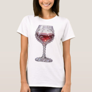 Stijlvol Zilveren ROde WIJN GLAS 3D Tekst Kunst T-shirt