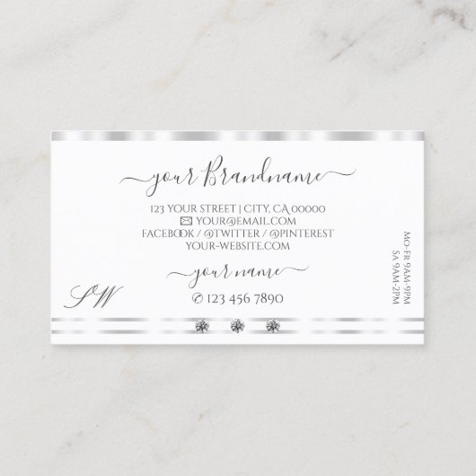 Stijlvol zilveren witte mousserende diamanten Init Visitekaartje (Achterkant)