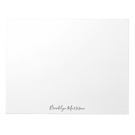 Stijlvol zwart aangepast script naam tekstmonogram notitieblok (Voorkant)