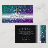 Stijlvol zwart Blauwgroen Paars glitter Voeg Logo  Visitekaartje (Voorkant / Achterkant)