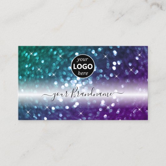 Stijlvol zwart Blauwgroen Paars glitter Voeg Logo  Visitekaartje (Voorkant)