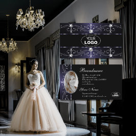 Stijlvol Zwart Donkerblauw  Borders Logo & Foto Visitekaartje