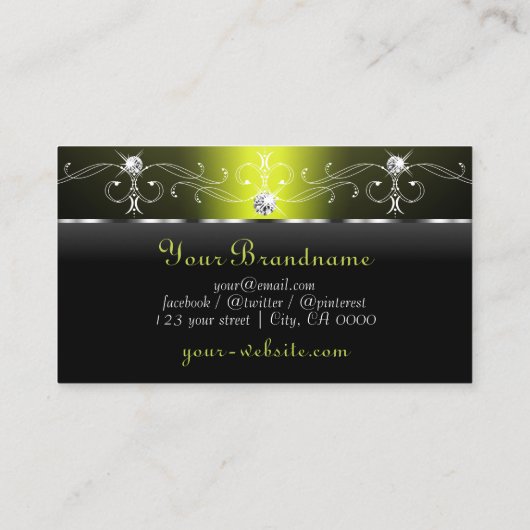 Stijlvol zwart en geel vierkant juwelen monogram visitekaartje (Achterkant)