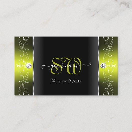 Stijlvol zwart en geel vierkant juwelen monogram visitekaartje (Voorkant)