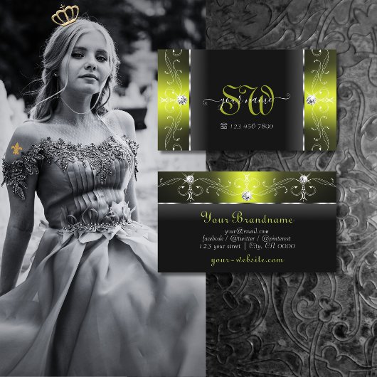 Stijlvol zwart en geel vierkant juwelen monogram visitekaartje