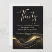 Stijlvol zwart en goud 30e verjaardagsfeest kaart (Voorkant)