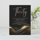 Stijlvol zwart en goud 30e verjaardagsfeest kaart (Staand voorkant)