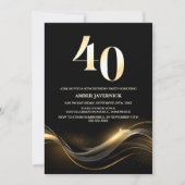 Stijlvol zwart en goud 40e verjaardagsfeest kaart (Voorkant)