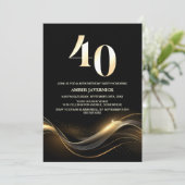 Stijlvol zwart en goud 40e verjaardagsfeest kaart (Staand voorkant)
