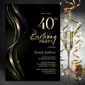 Stijlvol zwart en goud 40e verjaardagsfeest kaart