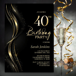 Stijlvol zwart en goud 40e verjaardagsfeest kaart