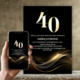 Stijlvol zwart en goud 40e verjaardagsfeest kaart
