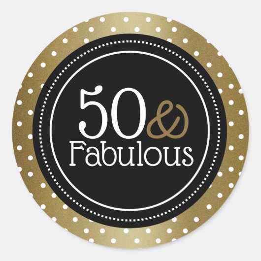 Stijlvol zwart en goud 50 en fantastisch ronde sticker (Voorkant)