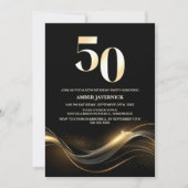 Stijlvol zwart en goud 50ste verjaardagsfeest kaart (Voorkant)