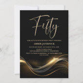 Stijlvol zwart en goud 50ste verjaardagsfeest kaart (Voorkant)