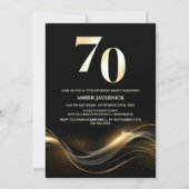 Stijlvol zwart en goud 70ste verjaardagsfeest kaart (Voorkant)