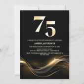 Stijlvol zwart en goud 75e verjaardagsfeest kaart (Voorkant)
