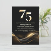 Stijlvol zwart en goud 75e verjaardagsfeest kaart (Staand voorkant)