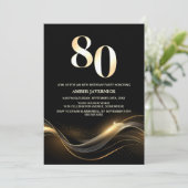 Stijlvol zwart en goud 80ste verjaardagsfeest kaart (Staand voorkant)