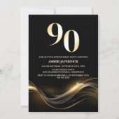 Stijlvol zwart en goud 90ste verjaardagsfeest kaart (Voorkant)
